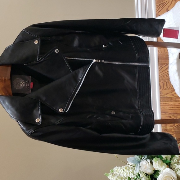 Nwt Vince Camuto black faux leather motorcycle zip jacket Large - Picture 6 of 13